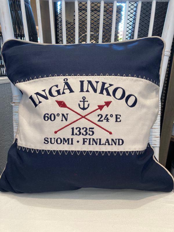 Inkoo/Ingå tyynynpäällinen beige ja sininen